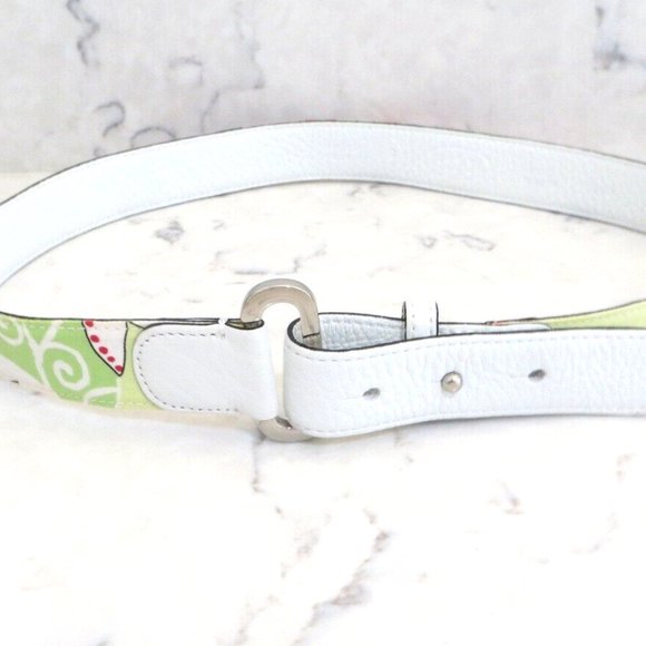FINAL Talbots White Leather Belt with Fabric Overlay - Picture 2 of 5